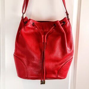 Vintage Borse In Pelle Italy Red Pebbled Leather Drawstring Bag